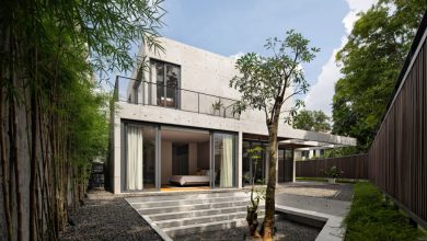 Bare Concrete House Open Plan Modern Design, Playing At A Level Connecting The Garden